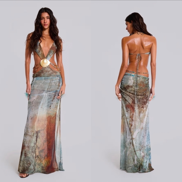 Jaded London Dresses & Skirts - Jaded London Vida Backless Maxi Dress With Shell Trim in Marine XS